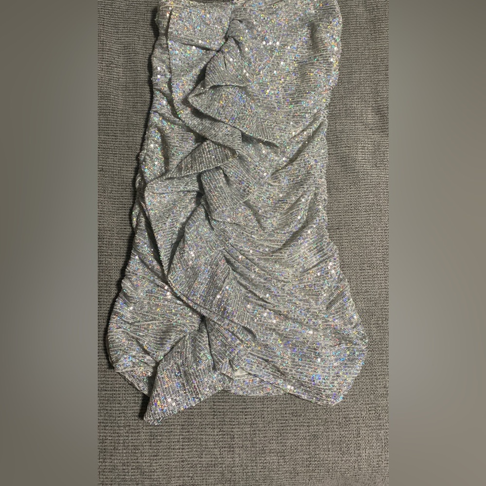 Ruffle silver sequins strapless dress
